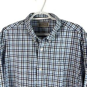 Duluth Trading Mens Button Down Shirt Large Blue Check Long Sleeve‎ Cotton